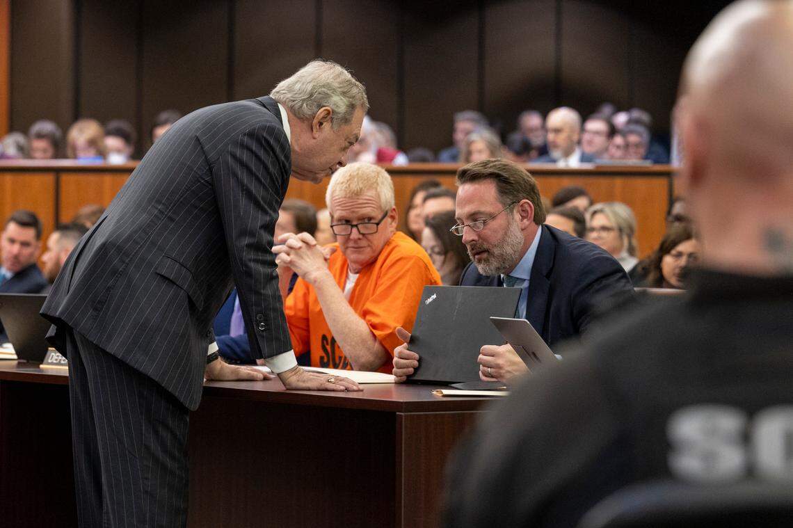 Alex Murdaugh listens as his attorneys convene during a judicial hearing at the Richland County Judicial Center in Columbia, South Carolina on January 29, 2024. | Source: Getty Images