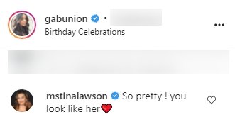 Tina Lawson's comment on Gabrielle Union's birthday tribute to her mother. | Photo: Instagram.com/gabunion
