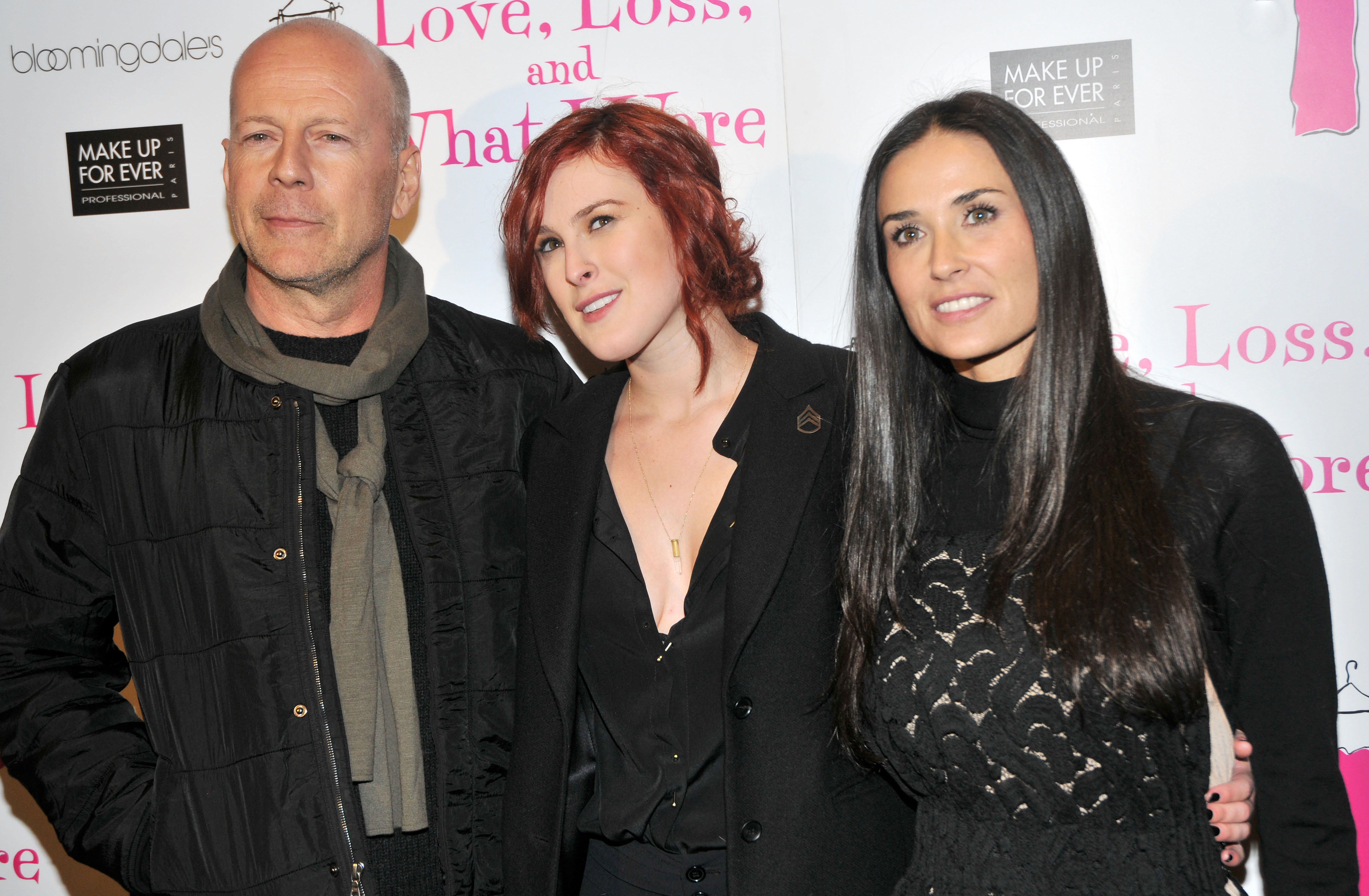 Bruce Willis, Rumer Willis and Demi Moore on March 24, 2011, in New York City. | Source: Getty Images