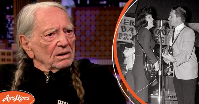Willie Nelson speaking on Jimmy Fallon show (left), Willie Nelson performing with Shirley Collie on December 13, 1962, in Arizona (right) | Photo: Youtube.com/The Tonight Show Starring Jimmy Fallon, Getty Images