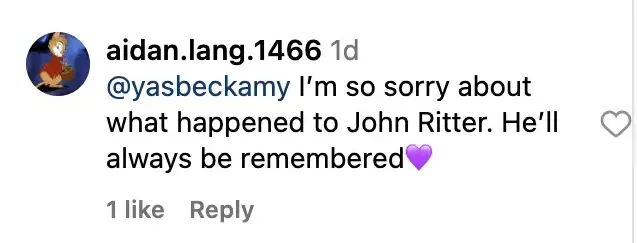 A fan's comment on Amy Yasbeck's tribute to her late husband, John Ritter's birthday and their wedding anniversary on September 18, 2023 | Source: Instagram/yasbeckamy