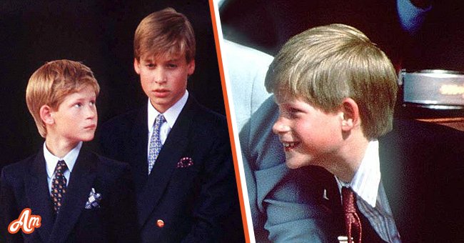 Die Prinzen William und Harry (Henry) nehmen an den Gedenkveranstaltungen zum Vj Day am 4. Dezember 1999 teil [links]; Prinz Harry bei den Gedenkfeiern zum V.E. Day im Hyde Park, London, Mai 1995 [rechts]. | Quelle: Getty Images