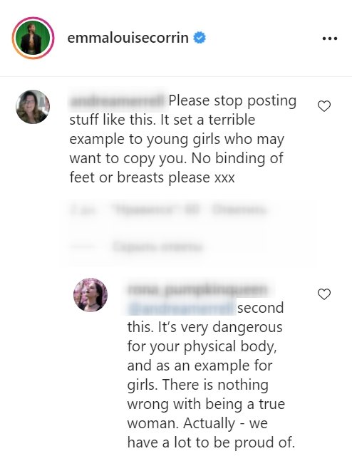 Fans' comments on a post made by Emma Corin on Instagram | Photo: Instagram/emmalouisecorrin