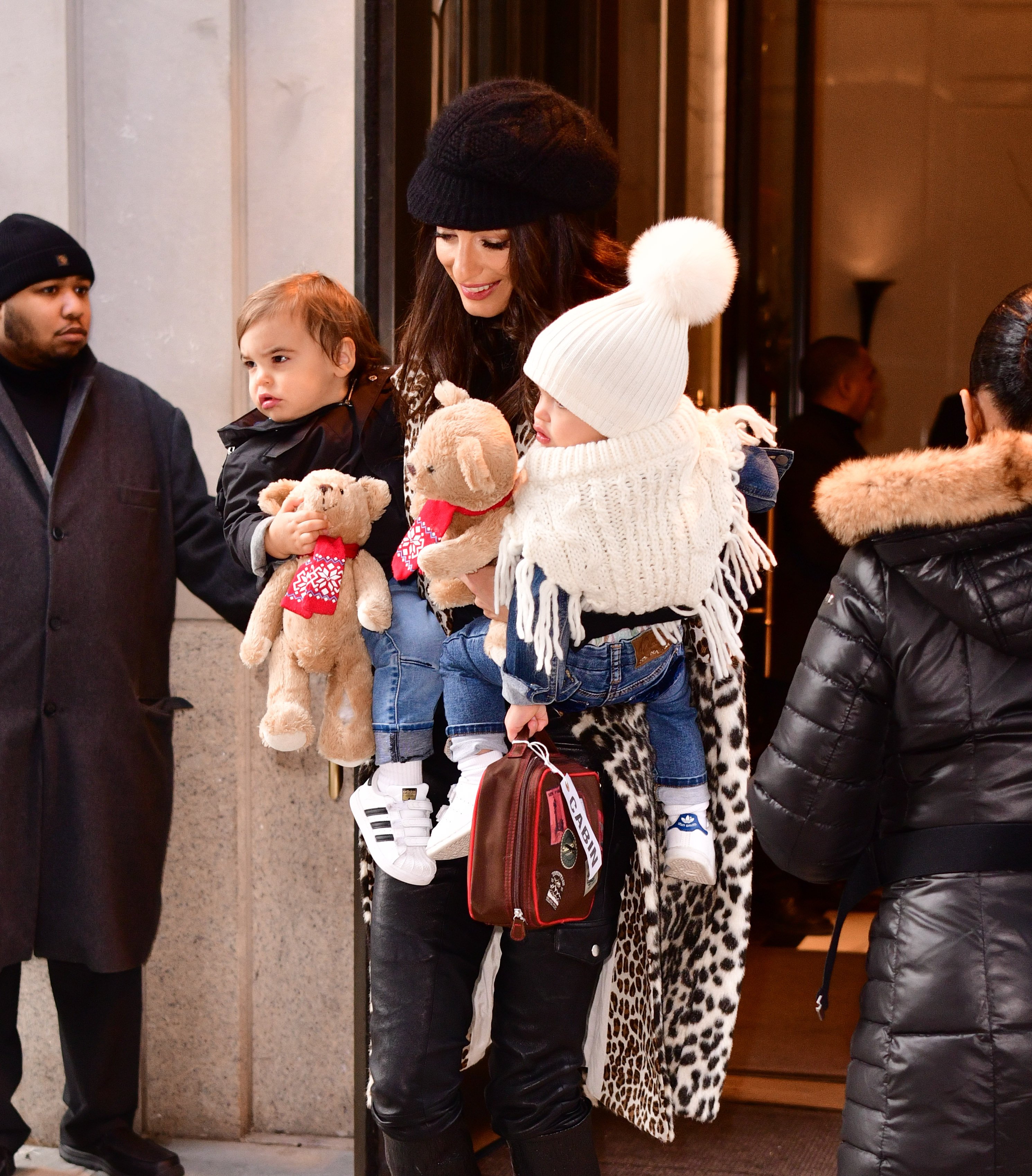 Amal Clooney with her children Alexander and Ella Clooney on December 6, 2018, in New York City. | Source: Getty Images