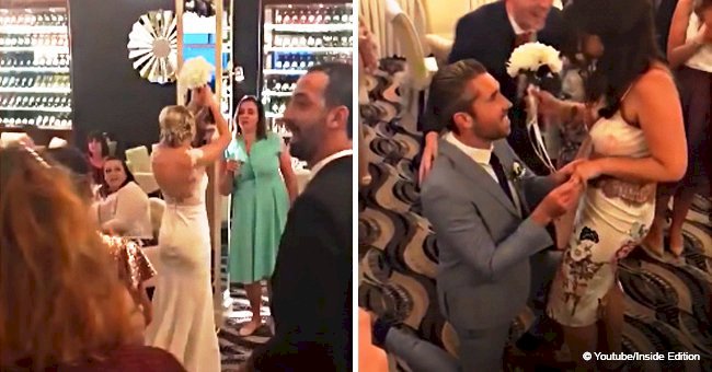 Wedding turns into double celebration after bridesmaid catches bouquet and boyfriend falls on one knee