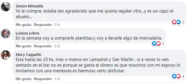 Comentarios de usuarios de Facebook sobre el caso del abuelo Nino. | Foto: Captura de Facebook/Cintia Dimonaco