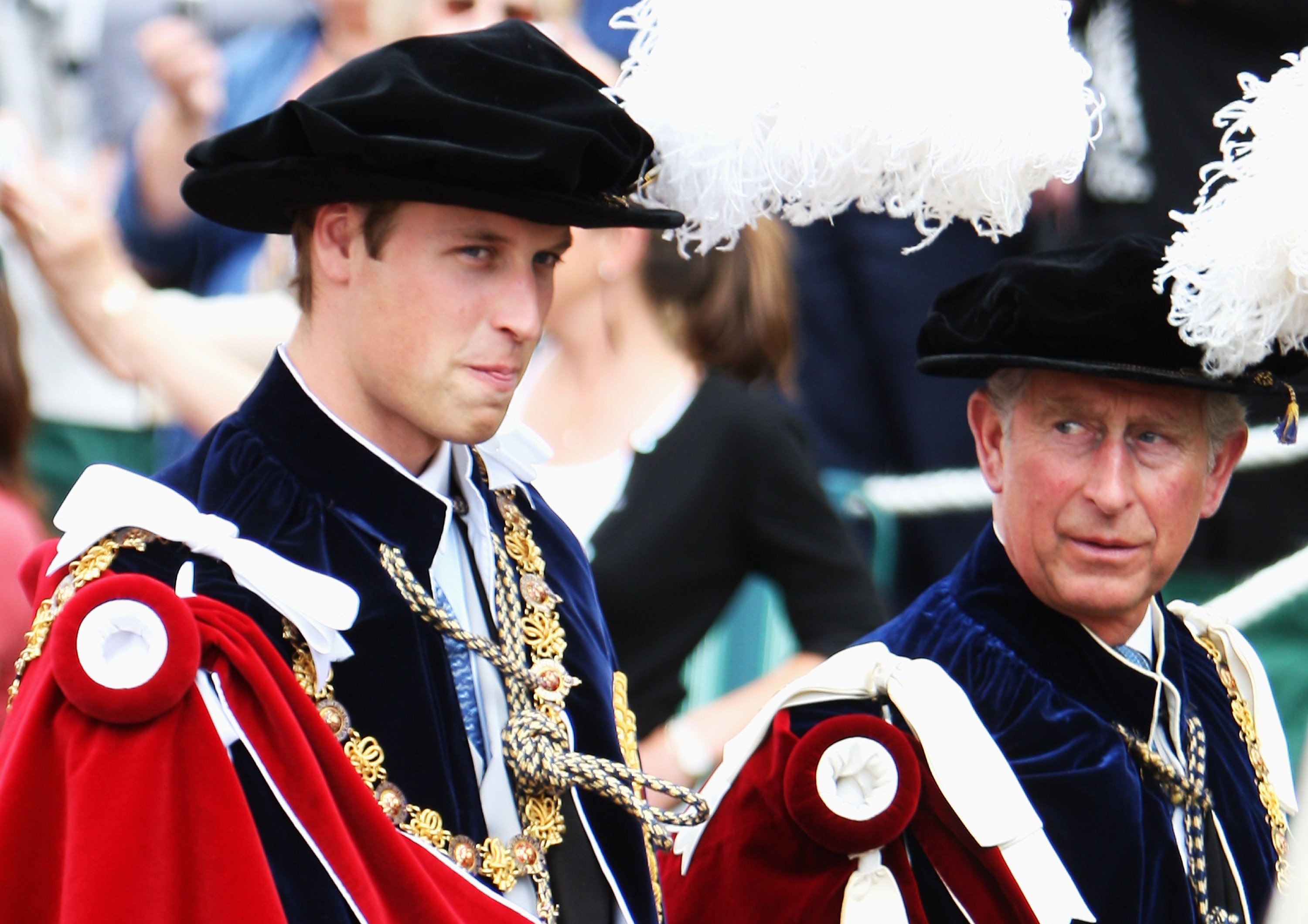 HRH Prince William arrives next to his father Prince Charles, Prince of Wales as they walk to St. George's Chapel to partake in Garter Day, the 660th Anniversary Service, on June 16, 2008 in Windsor, England. | Source: Getty Images