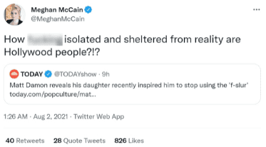 Meghan McCain' reaction to Matt Damon's decision to clean up his language  | Source: Twitter/Meghan McCain