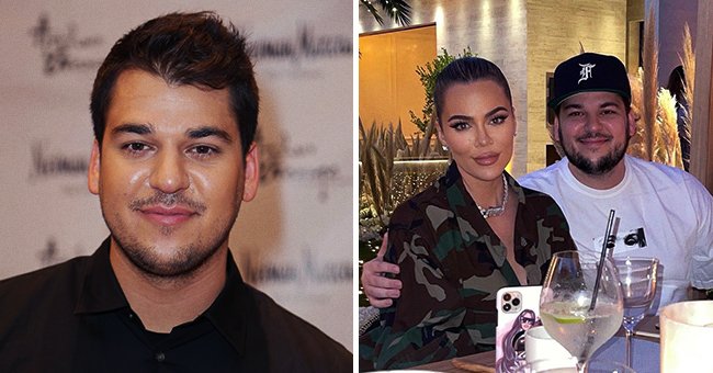 Rob Kardashian presenting his Arthur George Socks Collection at Neiman Marcus Bal Harbour at Neiman Marcus on December 10, 2012 in Miami Beach, Florida (left), and with his sister Khloe Kardashian out on a dinner date (right) | Photo and Instagram/@instagram.com/kimkardashian