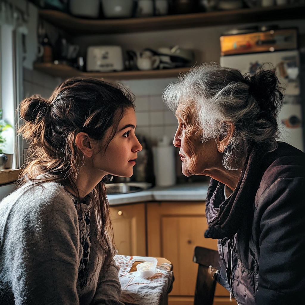 A young woman talking to an elderly lady | Source: Midjourney