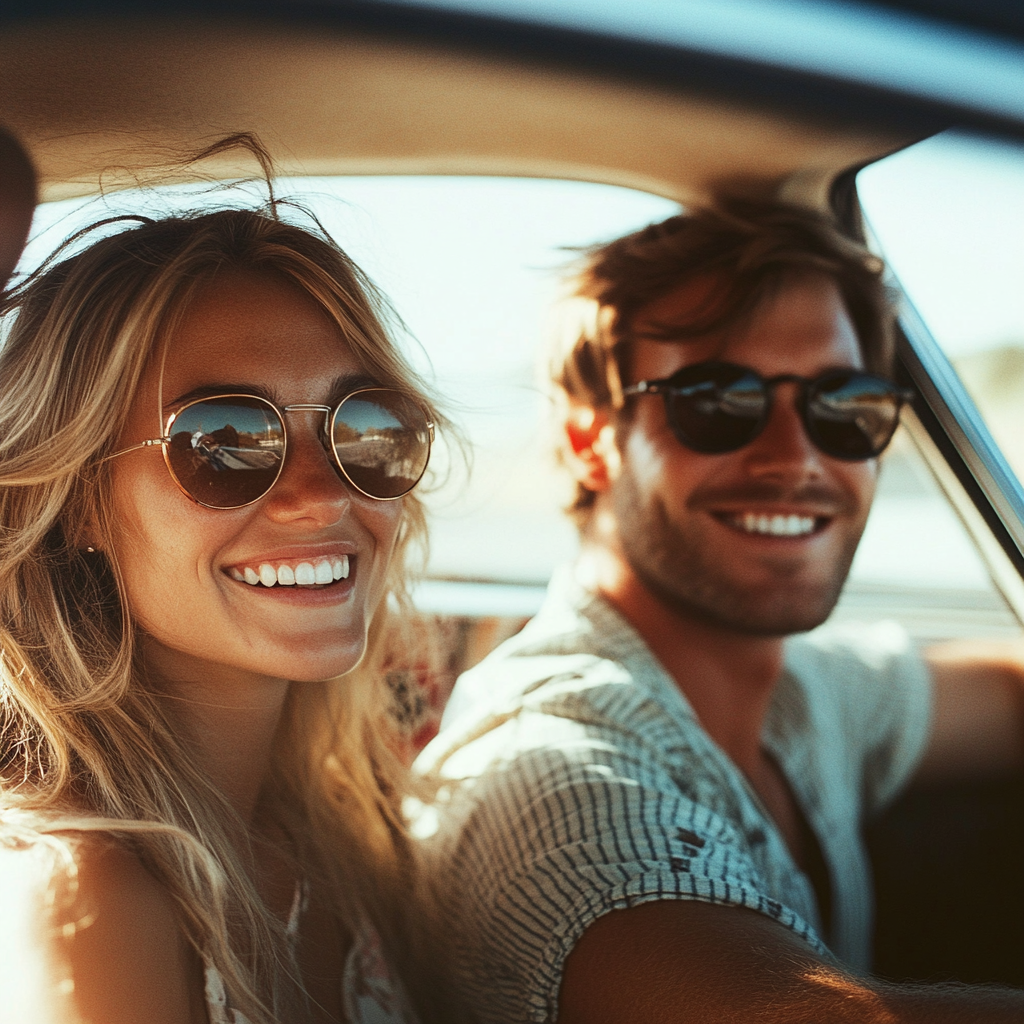 Emma and Jack driving a car | Source: Midjourney