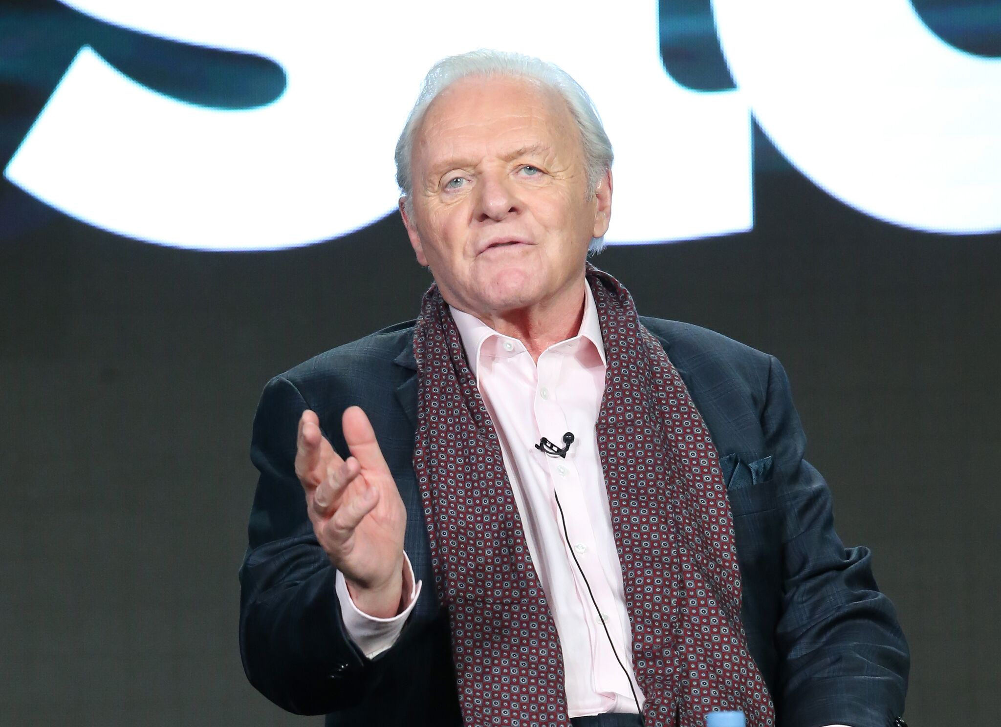Actor Anthony Hopkins, speaks onstage during The Dresser panel as part of the Starz portion of This is Cable 2016 Television Critics Association Winter Tour | Getty Images