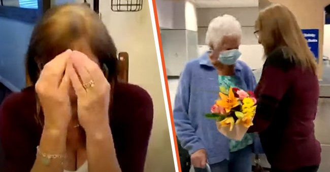  Anna Taylor waiting for her biological mom [left],  Anna Taylor reuniting with her mother at the airport [right] | Photo: Getty Images