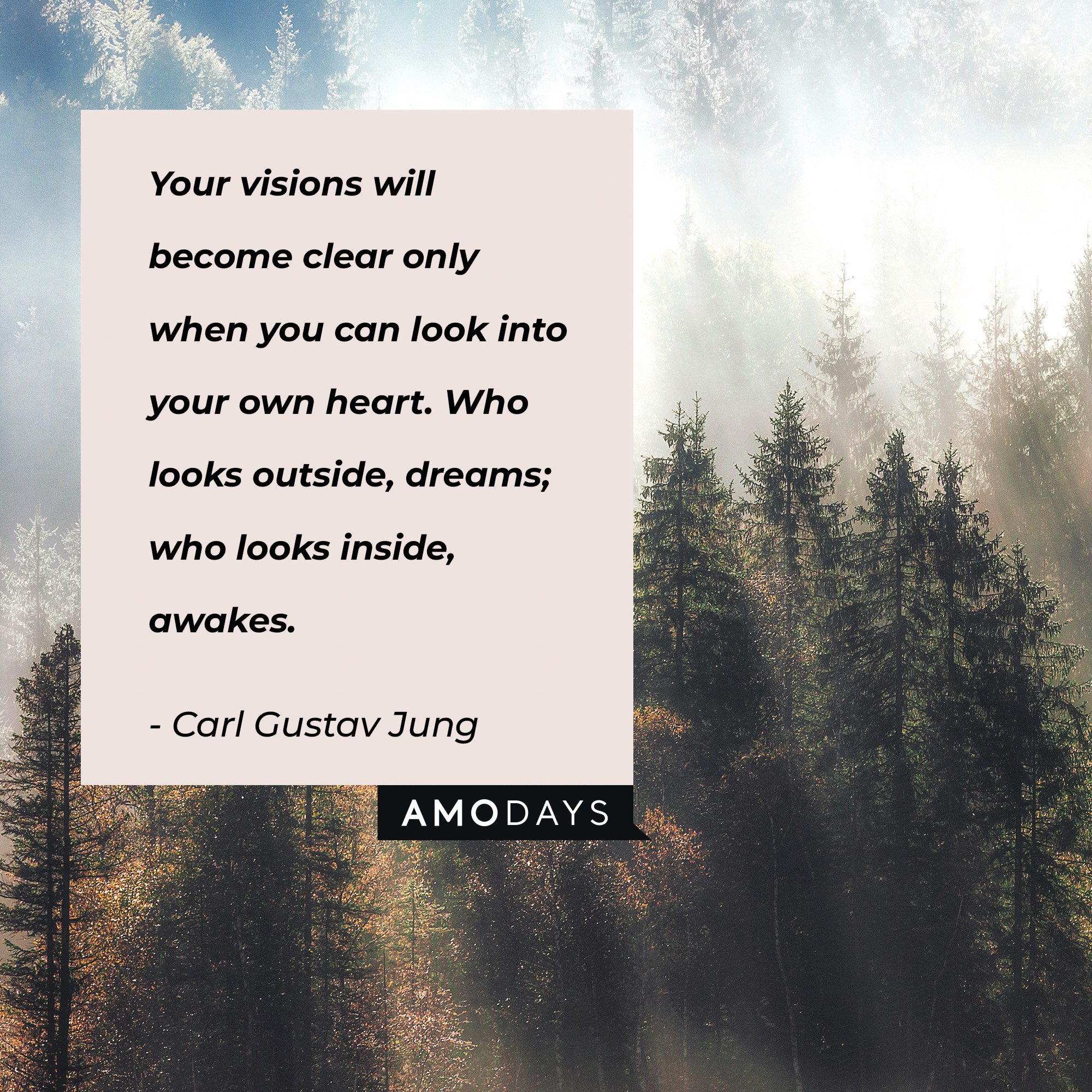 Carl Gustav Jung's quote: “Your visions will become clear only when you can look into your own heart. Who looks outside, dreams; who looks inside, awakes.” | Image: AmoDays