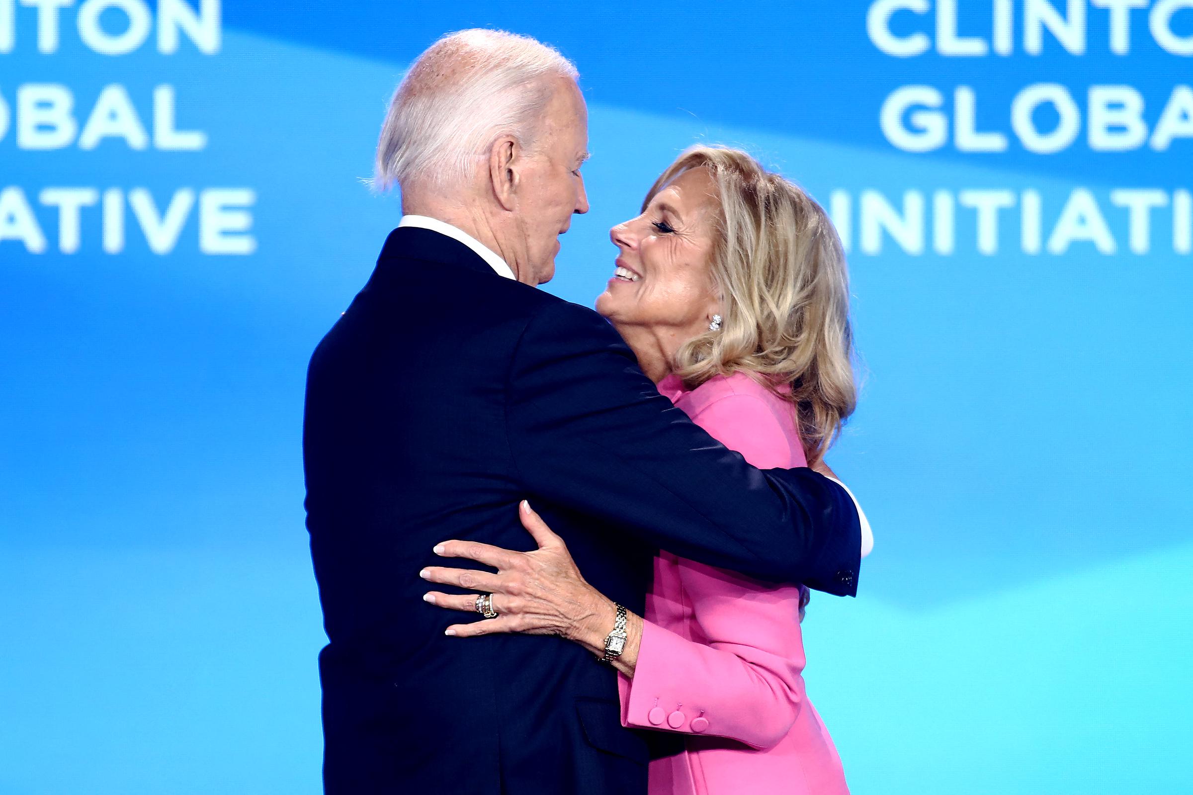 Joe and Jill Biden embracing during the Clinton Global Initiative annual meeting in New York on September 23, 2024. | Source: Getty Images