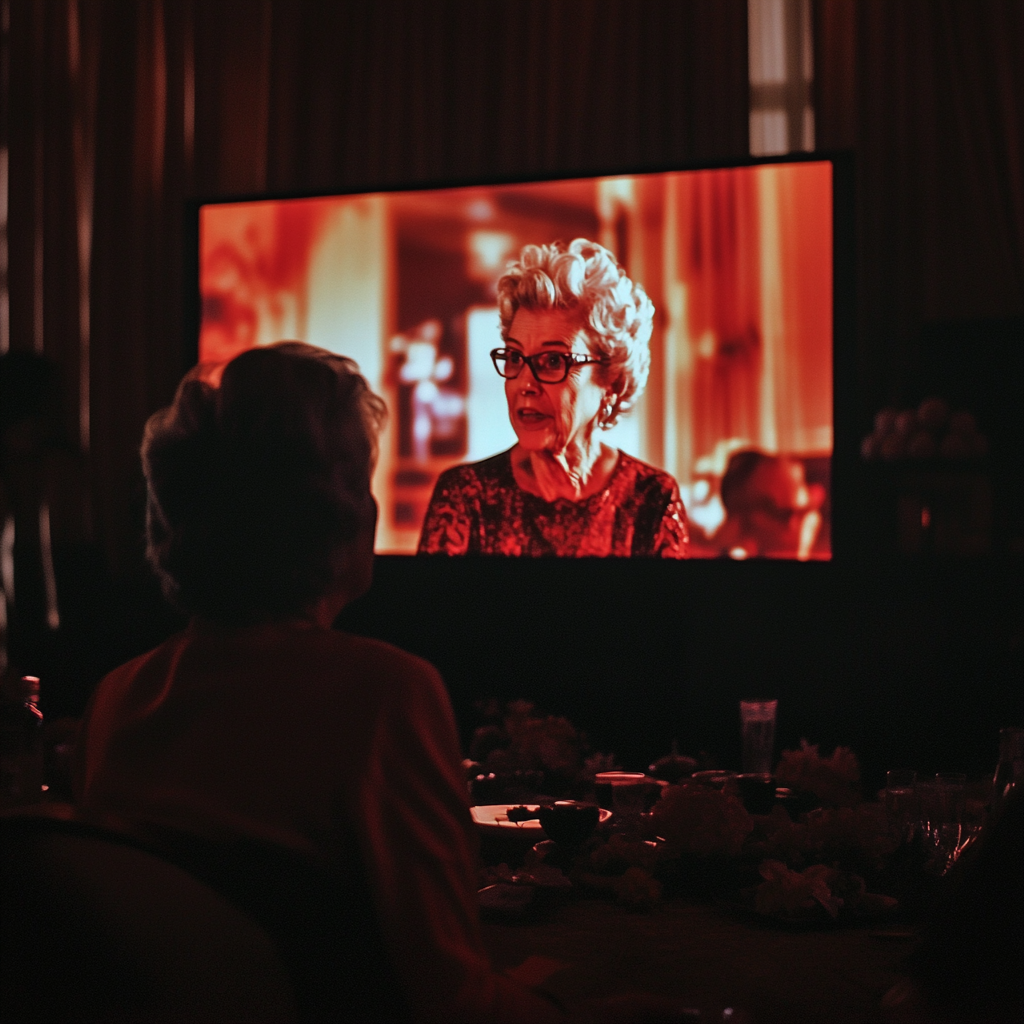 A screen showing an elderly woman talking | Source: Midjourney