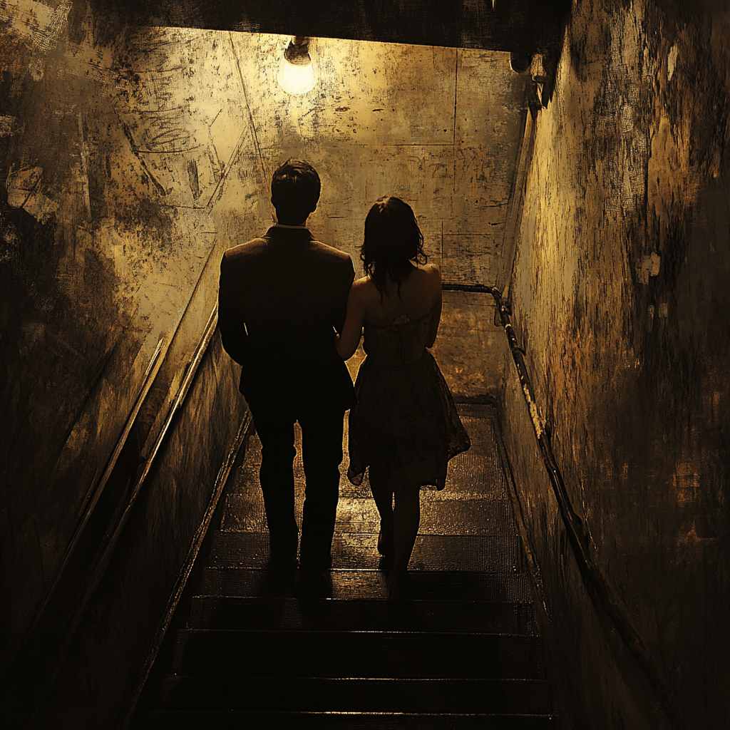 Couple heading down to the basement | Source: Midjourney