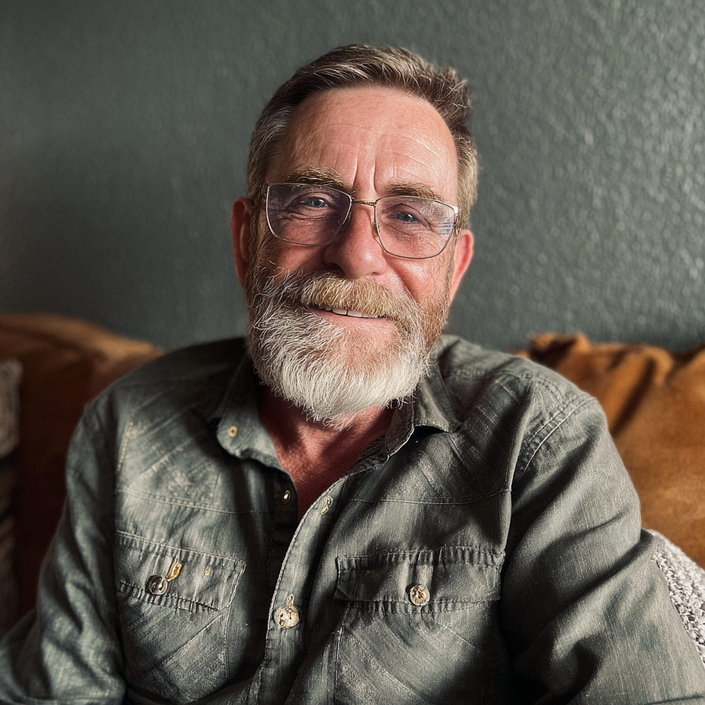 A smiling old man sitting on a couch | Source: Midjourney