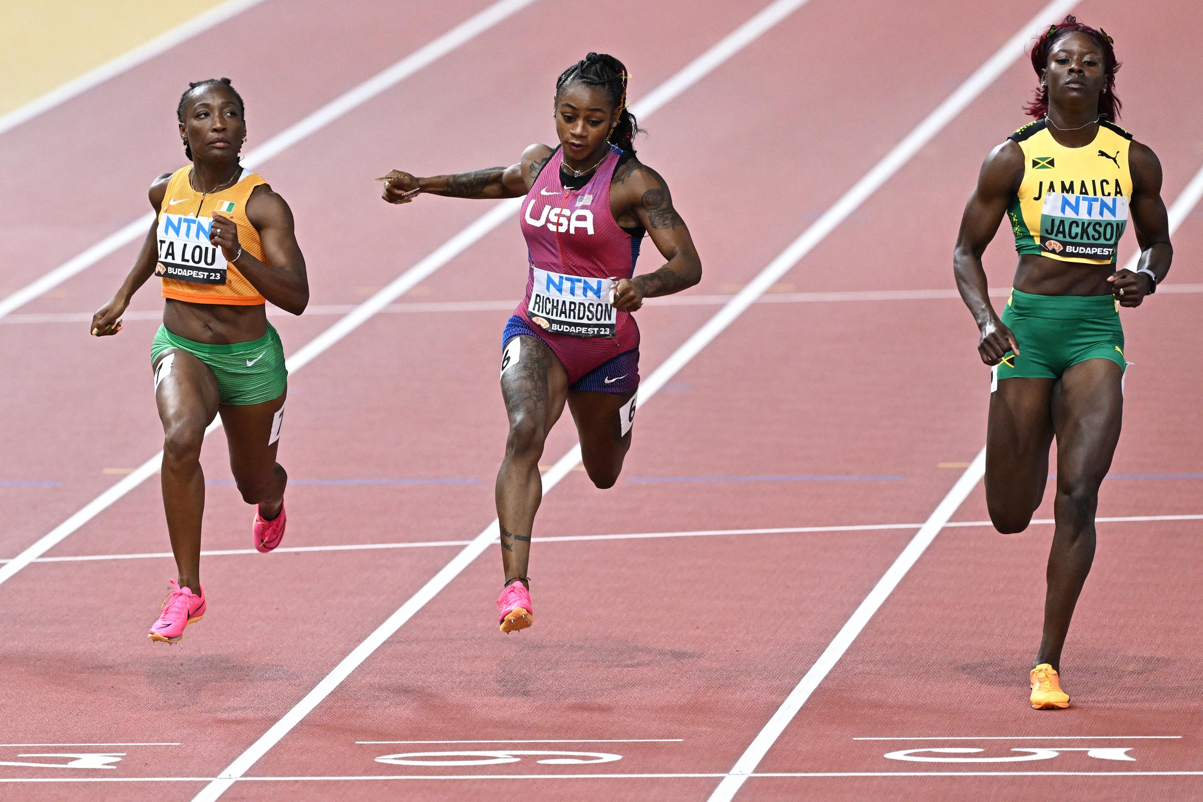 Sha'Carri Richardson racing in the Women's 100-meter Semifinal during the World Athletics Championships on August 21, 2023, in Budapest, Hungary. | Source: Getty Images