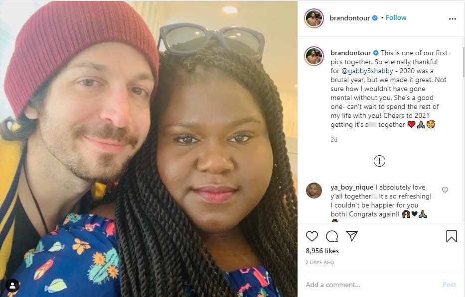 A selfie of Gabby Sidibe and her boyfriend Brandon cozying up with each other. | Photo: Instagram/Brandontour