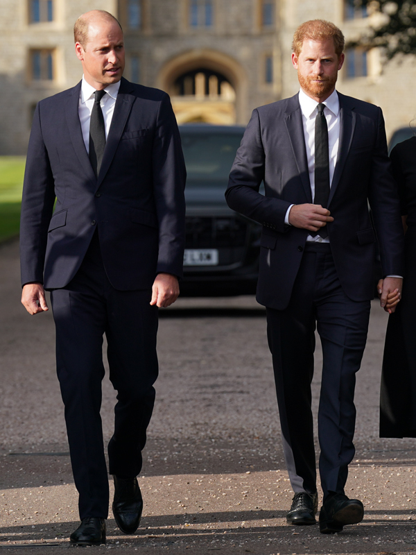 Prince William and Prince Harry walk together to meet members of the public on September 10, 2022, in Windsor, England. | Source: Getty Images