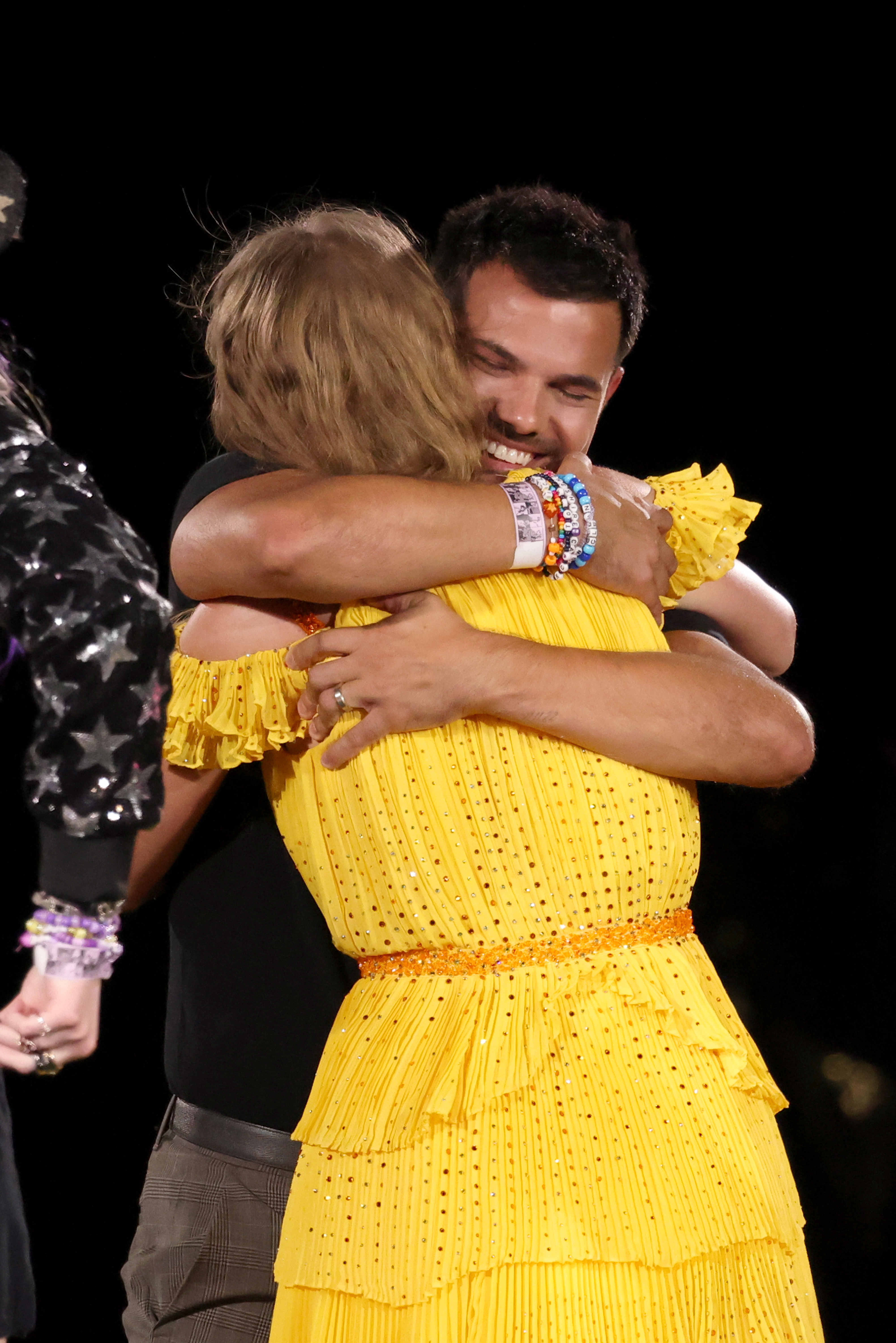 Taylor Swift and Taylor Lautner onstage for night one of her Eras Tour at GEHA Field at Arrowhead Stadium on July 7, 2023, in Kansas City, Missouri. | Source: Getty Images