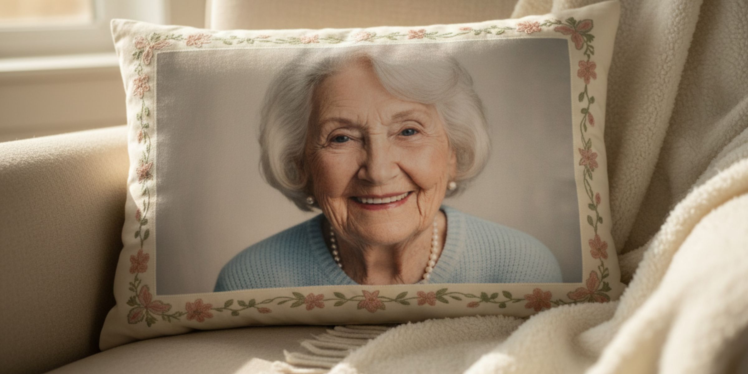 An older woman's photo printed on a pillow | Source: AmoMama