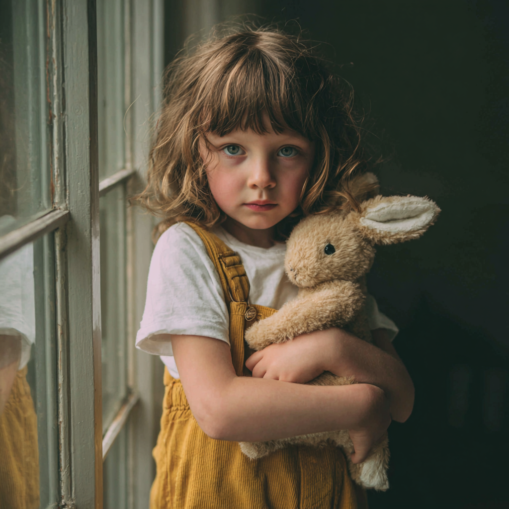 A little girl holding a stuffed bunny | Source: Midjourney