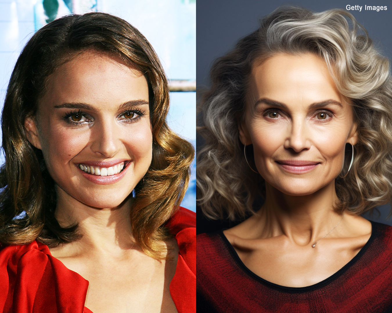 Natalie Portman in real life | An AI depiction of what Natalie Portman might look like in 20 years | Source: Getty Images | Midjourney