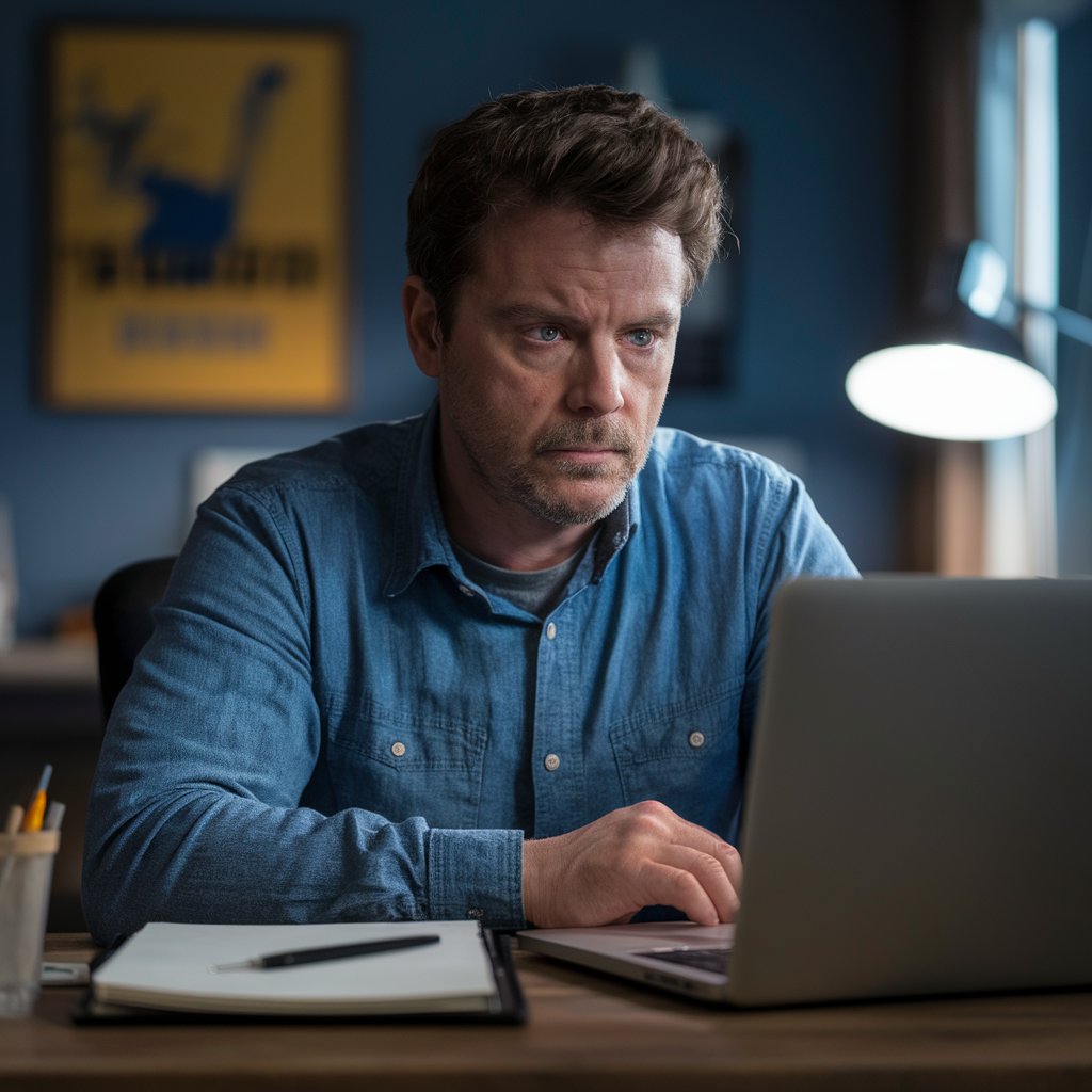 A man staring at a laptop screen on his desk | Source: Midjourney