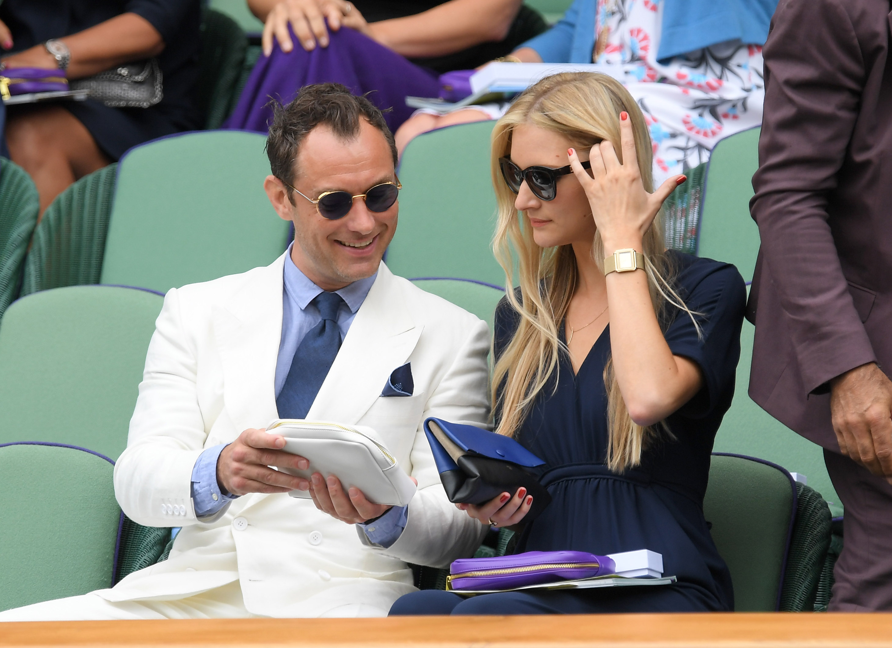 Jude Law and Phillipa Coan attend day eleven of the Wimbledon Tennis Championships at Wimbledon in London, England, on July 8, 2016 | Source: Getty Images