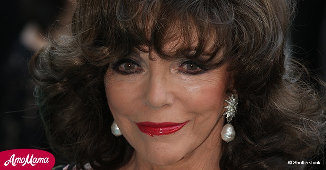 Joan Collins, 85, bares her shoulders in a peach gown with husband 31 years her junior