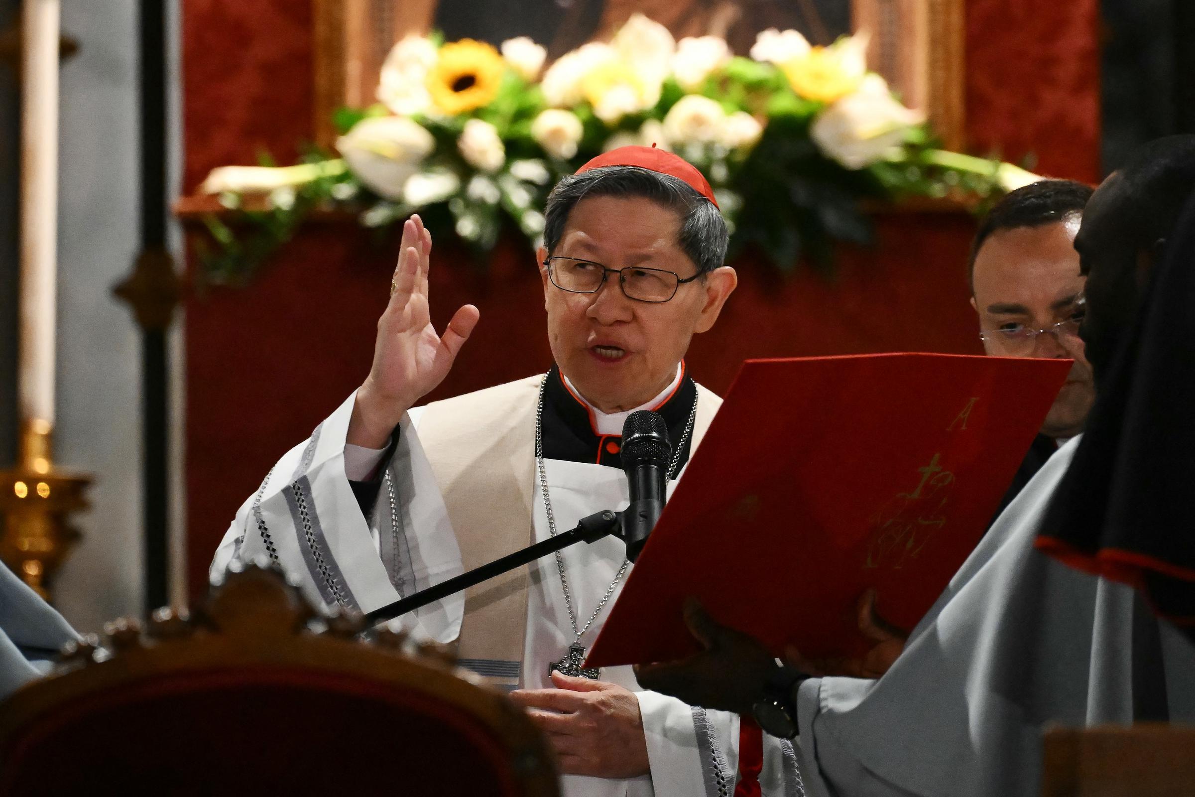 Cardinal Luis Antonio Gokim Tagle at a rosary prayer at Santa Maria Maggiore Basilica in Rome on April 24, 2025 | Source: Getty Images
