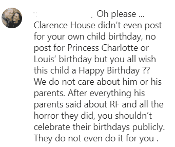 A fans' comment on the Duke and Duchess of Cambridge's Instagram post | Photo: instagram.com/dukeandduchessofcambridge