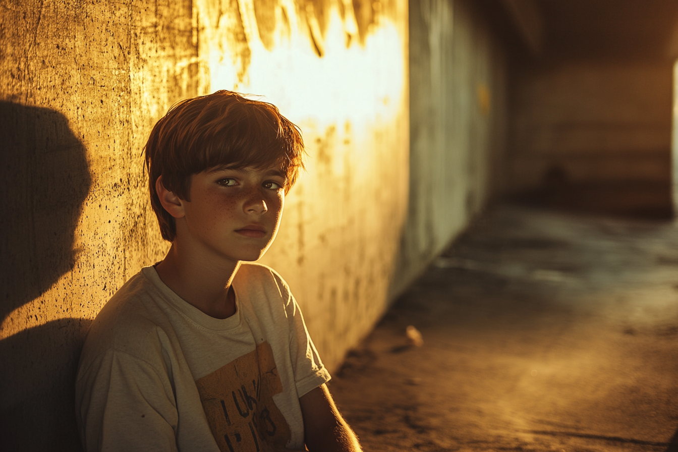 A teenage boy sitting in an underpass | Source: Midjourney