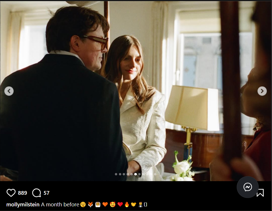 Molly Milstein and Sam Michael Fox are seen during their wedding ceremony, dated November 5, 2025 | Source: Instagram/mollymilstein