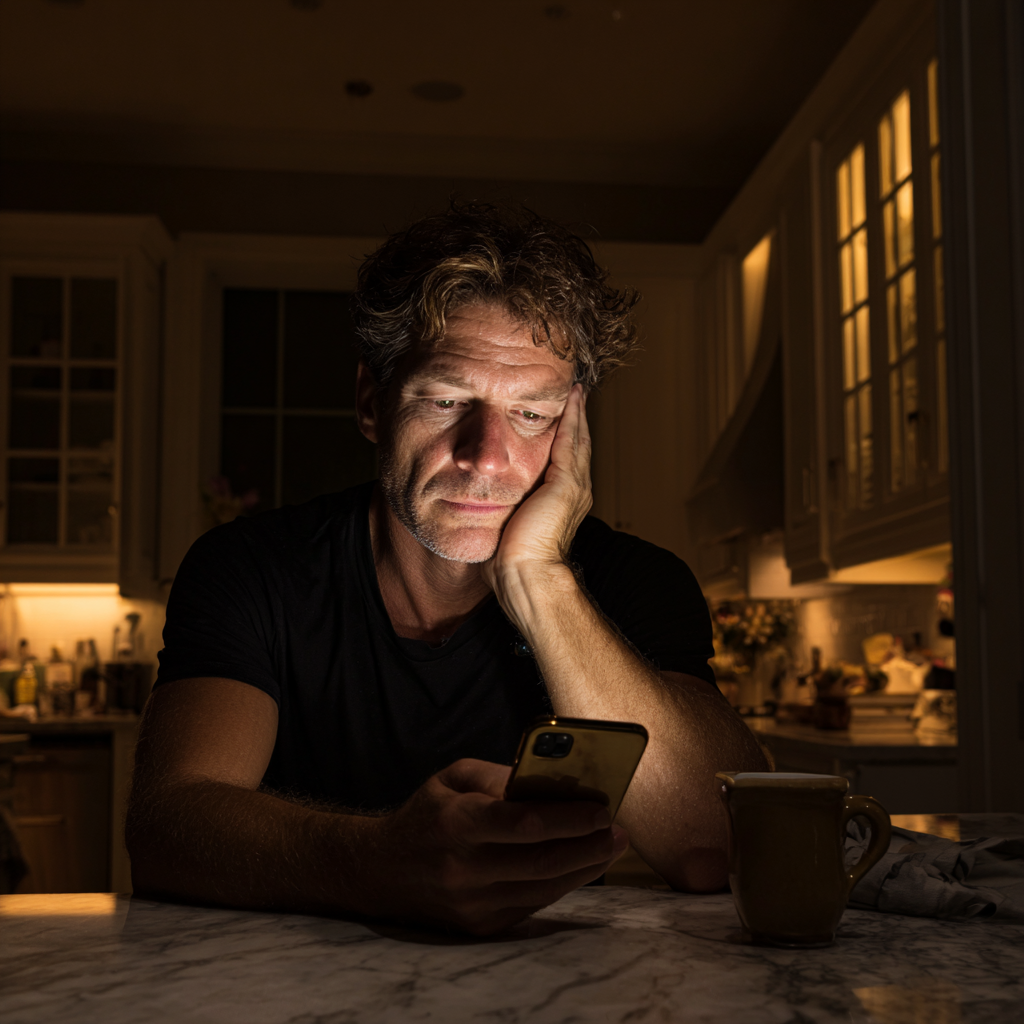 A man sitting at a kitchen counter | Source: Midjourney