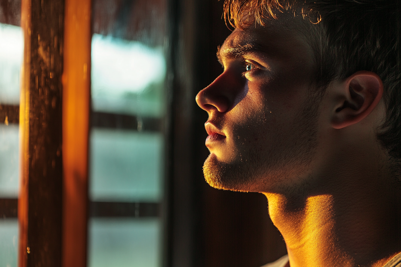 Side shot of an emotional young man | Source: Midjourney