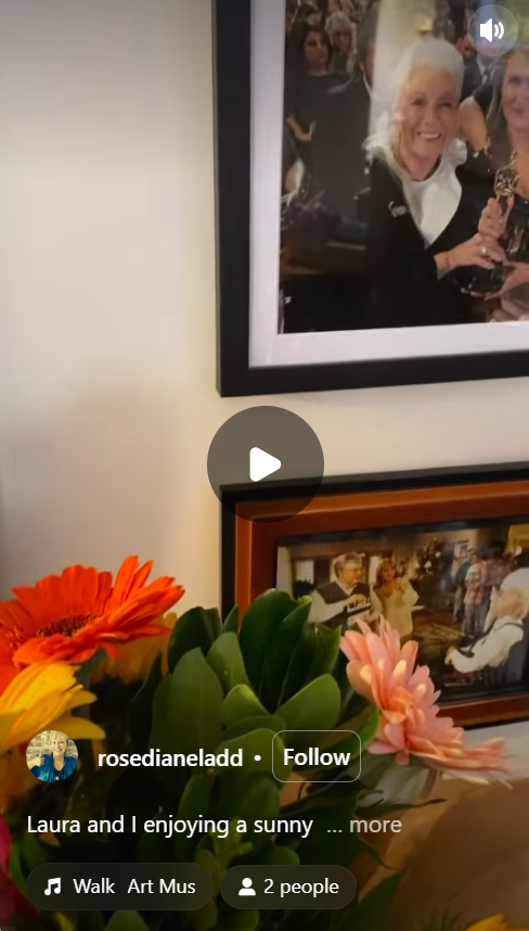 A bouquet of roses and a wall of picture frames, as seen from a post dated October 28, 2024. | Source: Instagram/rosedianeladd