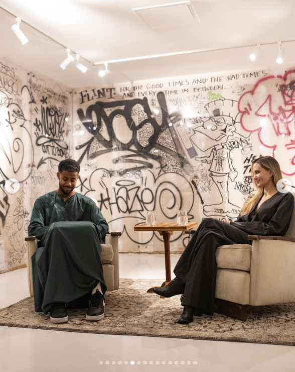 Mustafa and Angelina Jolie discuss in front of guests at Atelier Jolie in New York City, posted in September 2024 | Source: Instagram.com/atelierjolieofficial