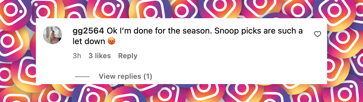 A "The Voice" fan expresses disappointment in Snoop Dogg's decision during the playoffs, posted on November 26, 2024 | Source: Instagram/nbcthevoice