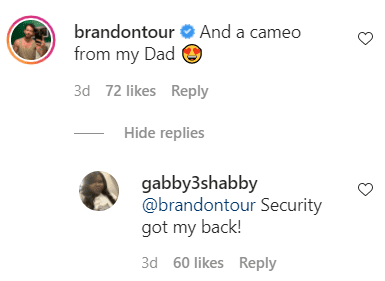 Brandon Frankel's comment and Sidibe's response on her selfie photo. | Source: Instagram/gabby3shabby