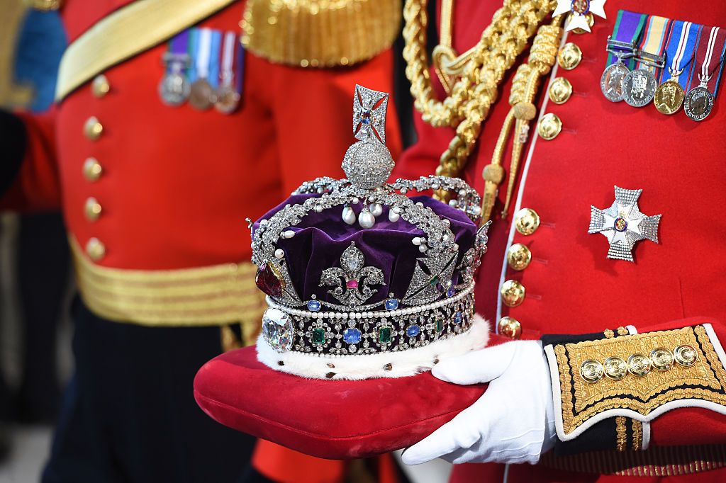Queen Elizabeth's Imperial State Crown at the State Opening of Parliament in the House of Lords, at the Palace of Westminster in 2015 in London, England | Source: Getty Images