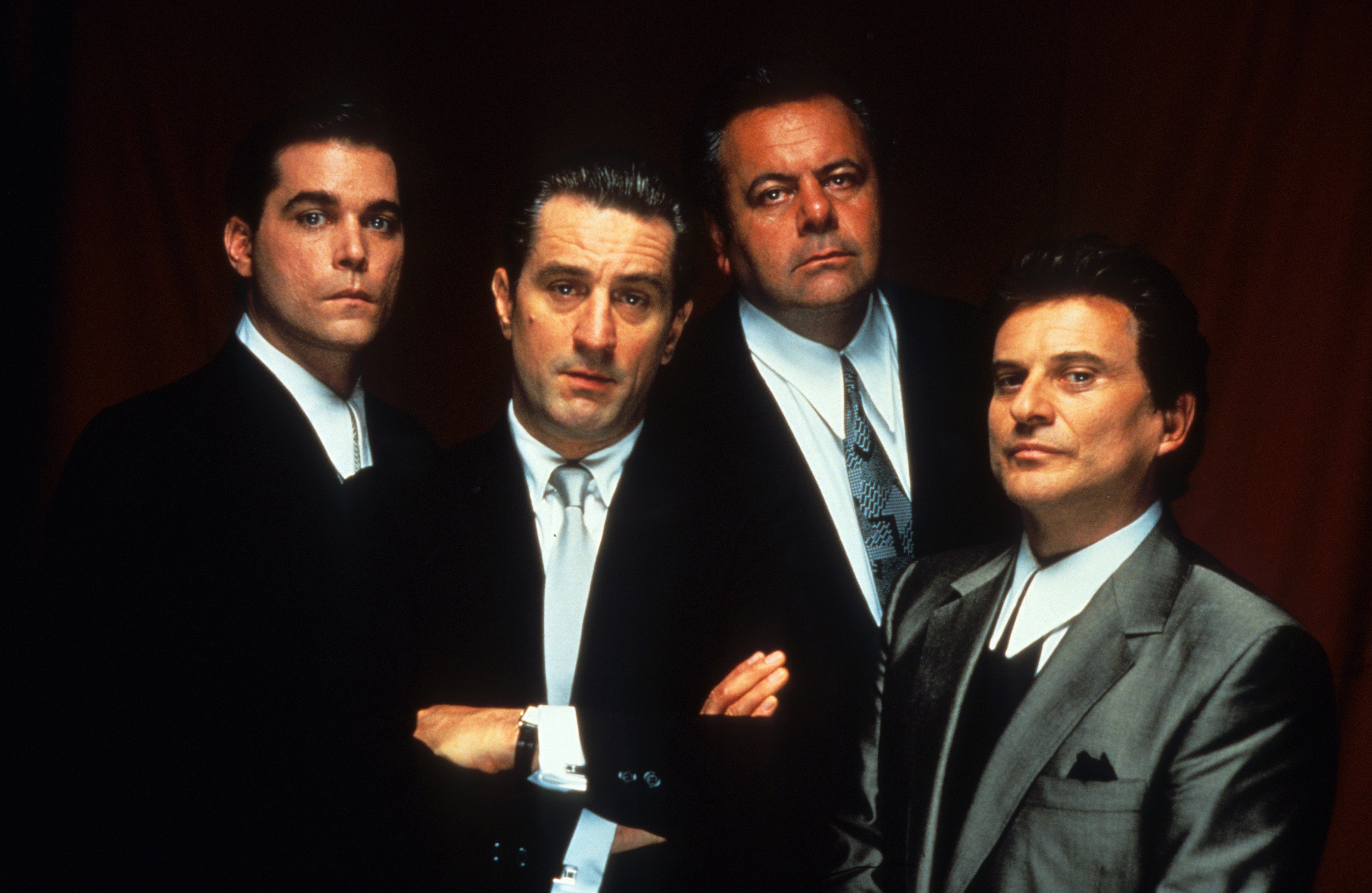 Ray Liotta, Robert De Niro, Paul Sorvino, and Joe Pesci pose for the film "Goodfellas," 1990. | Source: Getty Images