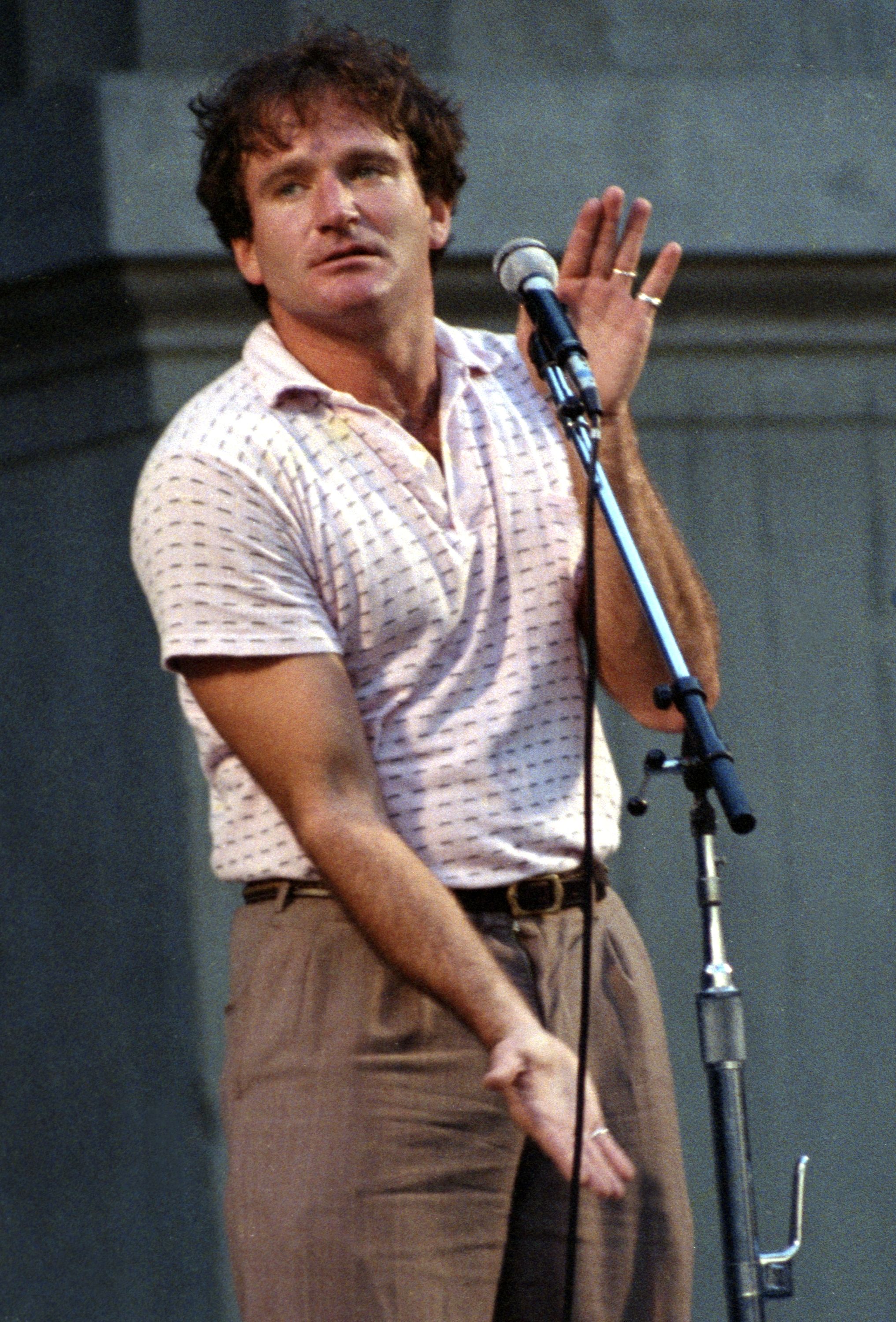 Robin Williams performs during the Bread and Roses benefit concert. | Source: Getty Images