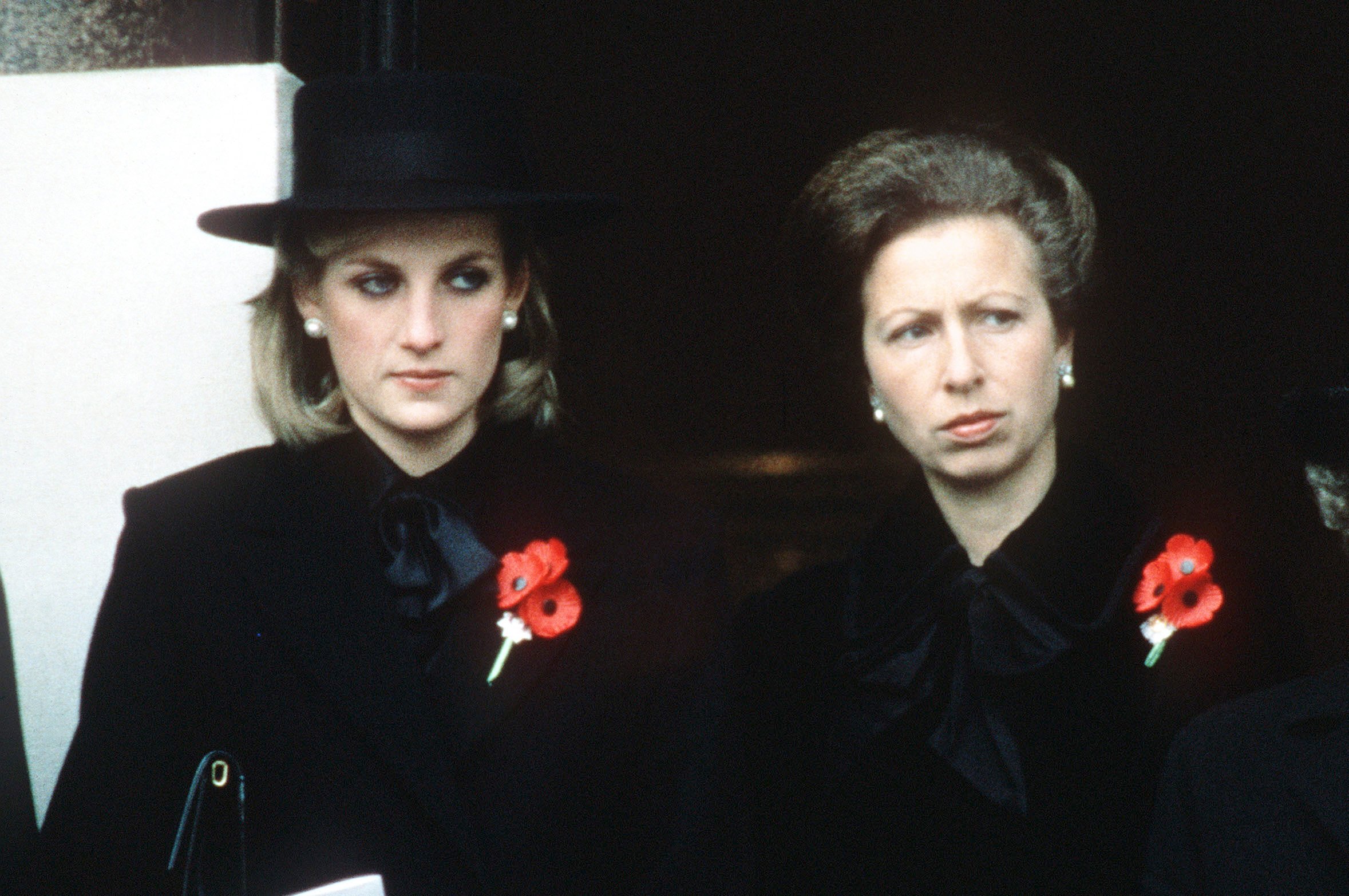 Princess Diana, Princess of Wales, and her sister-in-law Princess Anne attend the Remembrance Ceremony at the Cenotaph in London in November 1984 |  Source: Getty Images 
