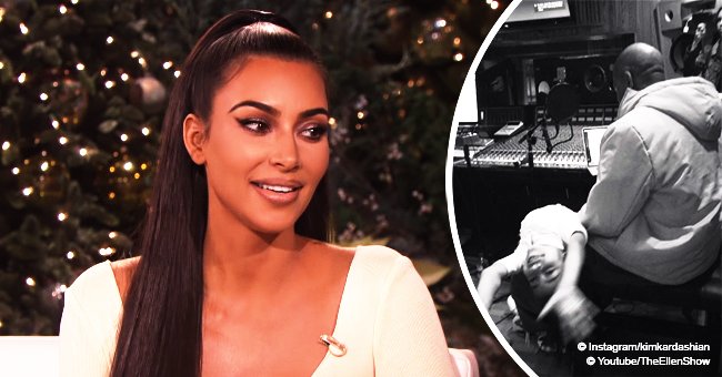 Kim Kardashian shares photo of daughter North playing with Kanye West in the recording studio