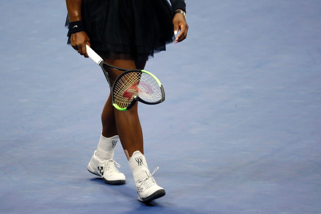 A close-up of Serena Williams' Wilson Blade racket that broke during her meltdown at the US Open on September 8, 2018. | Photo: Getty Images