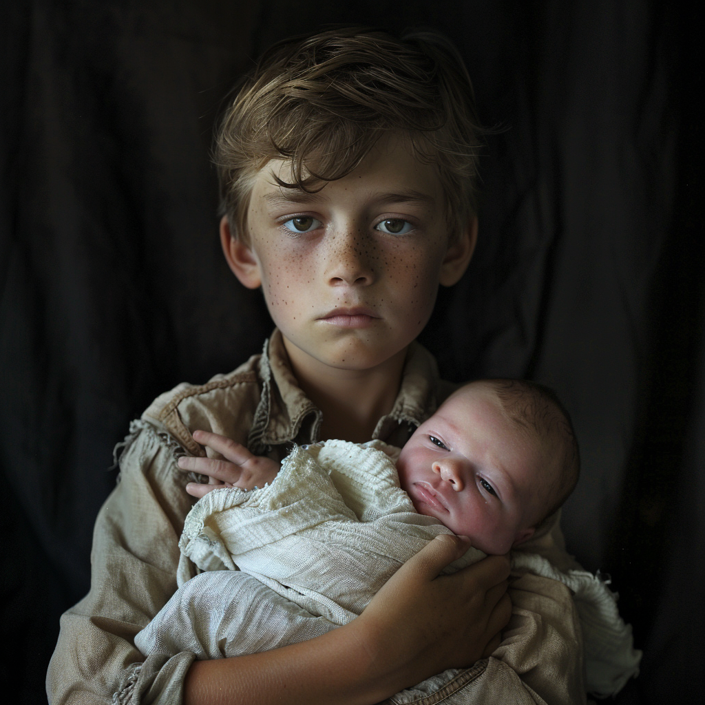 A boy holding a baby | Source: Midjourney