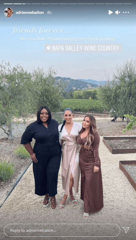 Jeannie Mai's "The Real" co-hosts Love and Bailon reunite at Mowry's Husband's birthday party. | Photo: Instagram/adriennebailon 